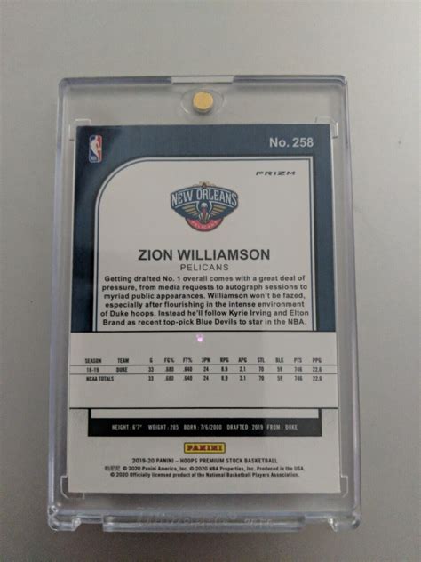 Nba Hoops Premium Stock Silver Lazer Prizm Zion Williamson