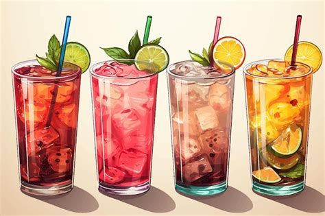 Premium Vector Illustration Of Alcoholic Cocktails Of Different