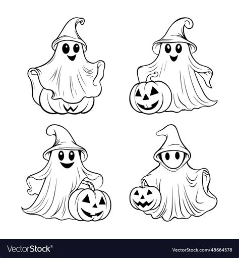 Halloween ghost line art for coloring book page Vector Image