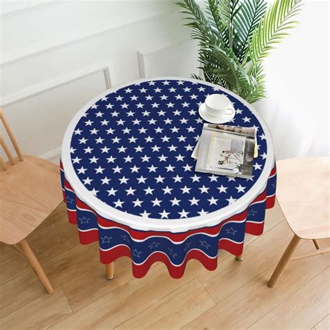 4th Of July Round Tablecloth 60 Inches Patriotic Table Cloth Washable