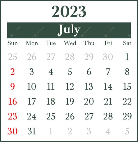 간단한 스타일 음력 녹색 2023년 7월 달력 2023년 7월 달력 2023년 달력 2023년 7월 미적 달력 Png