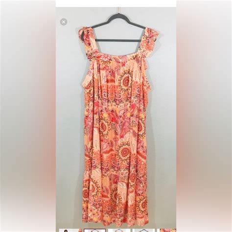 Knox Rose Dresses Knox Rose 2x Orange Floral Sleeveless Square Neck