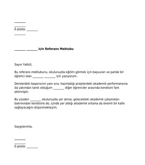 Referans Mektubu online örnek şablon Word ve PDF