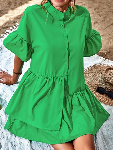 Shein Vcay Flounce Sleeve Ruffle Hem Smock Dress Shein Usa