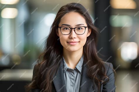 Premium Photo Portrait Of A Confident Business Woman In Glasses