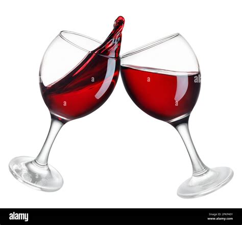 Two Glasses Of Red Wine In Toasting Gesture With Splash Isolated Stock