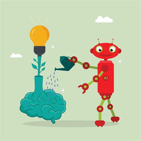 Modern robot artificial intelligence give water into brain and get idea