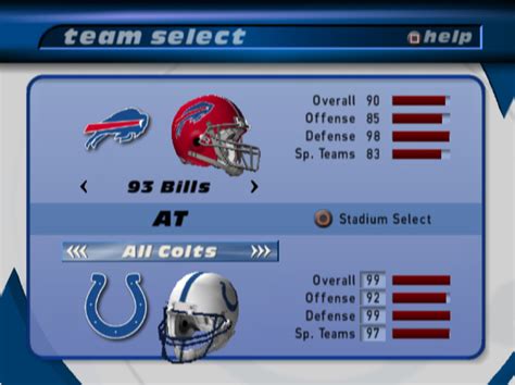 Madden 2001 Team Select Operation Sports