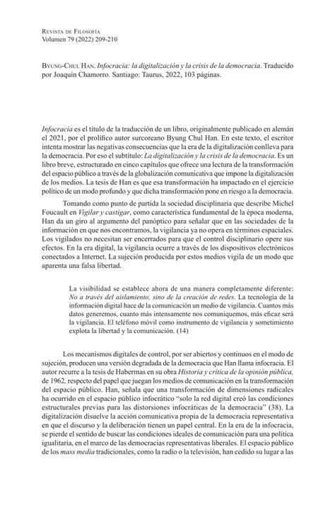 Pdf Byung Chul Han Infocracia La Digitalizaci N Y La Crisis De La