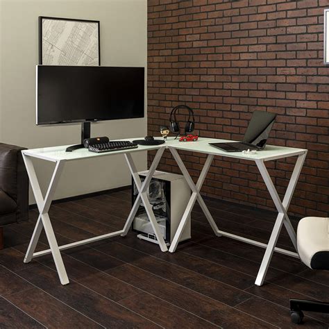 Buy Walker Edison Wright Modern X Leg Glass Top Corner Computer Gaming L Shape Desk Home Office