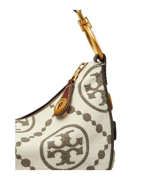 Tory Burch T Monogram Grommet Mini Crescent Bag Ivory Balilene