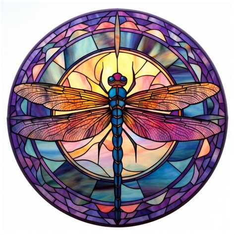 Dragonfly Depiction Stained Glass Window Premium Ai Generated Image