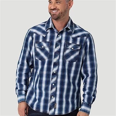 Wrangler Retro Men S Premium Long Sleeve Western Snap Plaid Shirt Ind Branded Country Wear