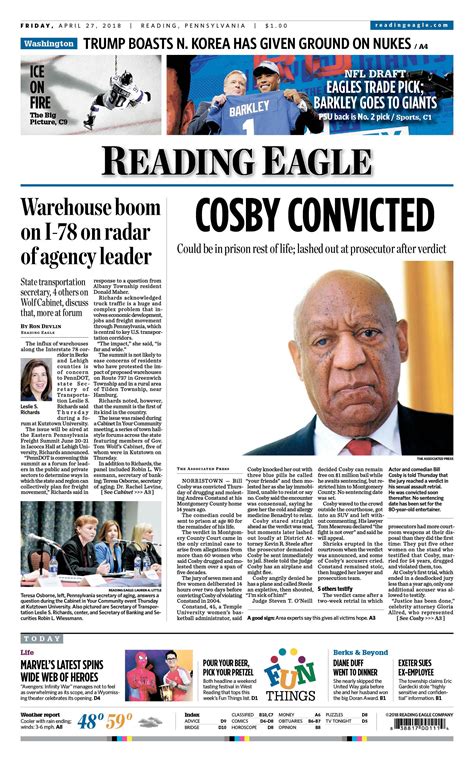 Todays Front Page April 27 2018 Reading Pennsylvania Reading