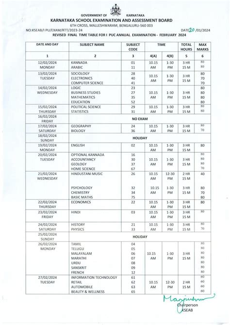 St Puc Time Table Karnataka St Year Final Time Table Pdf