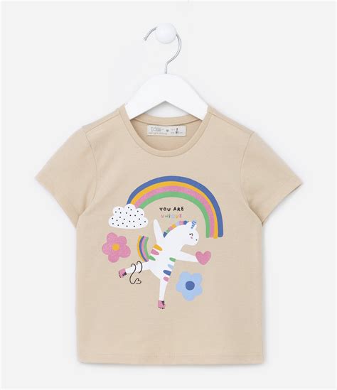 Blusa Infantil em Algodão Estampa Unicórnio e Arco Iris Tam 1 a 5