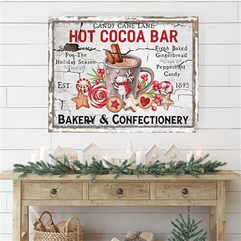 Hot Cocoa Bar Holiday Canvas Wall Art Antique Farmhouse