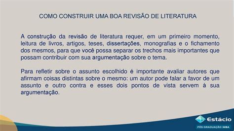 METODOLOGIA DA PESQUISA COMO CONSTRUIR UMA BOA REVISÃO DE LITERATURA