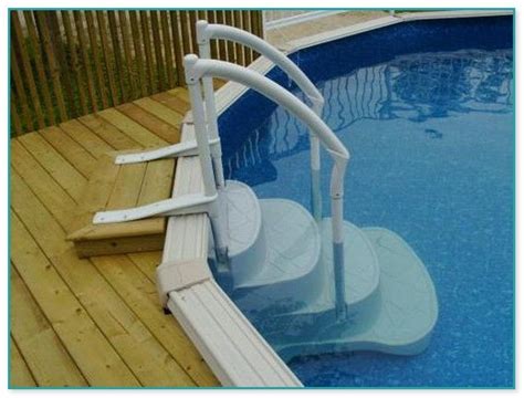 Above Ground Pool Steps Attached To Deck In 2021 Above Ground Pool Stairs Pool Decks