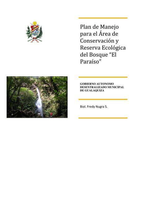 Pdf Plan De Manejo Para El Rea De Conservaci N Y Reserva Ecol Gica