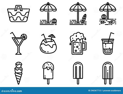 Conjunto De Iconos De Línea De Viajes Y Turismo Ilustración del Vector