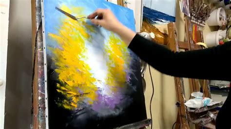 Cours de peinture au couteau facile la forêt en automne par Nelly