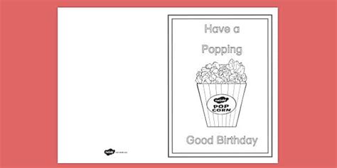 Popcorn Card Colouring Birthday Card Teacher Made Twinkl