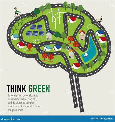 Piense El Verde En La Ciudad Del Cerebro Humano Del Infographics De La Ecología Ilustración Del