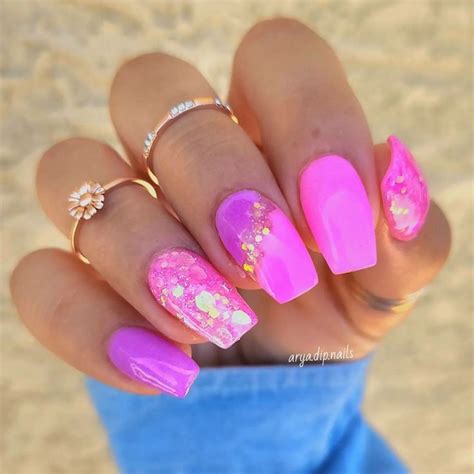 Pin By Pretty In Pink On Nails Flare Nails Pink Glitter Nails Neon