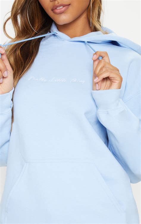 Plt Blue Embroidered Oversized Hoodie Prettylittlething Usa