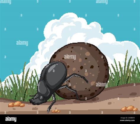 Cartoon Ant Pushing A Boulder Uphill Outdoors Stock Vector Image Art