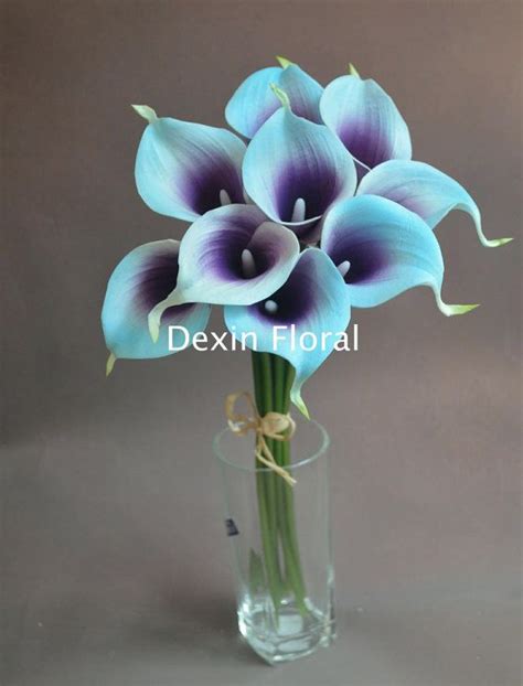 Blue Purple Picasso Calla Lilies 9 Stems Real Touch Flowers Diy Silk Wedding Bridal Bouquets