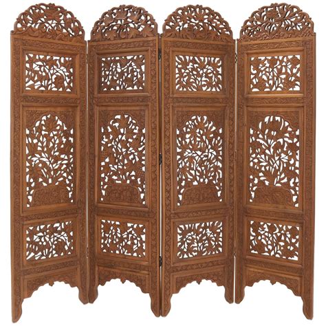 Detailed Carved Teak 4 Panel Room Divider Screen At 1stdibs Antique