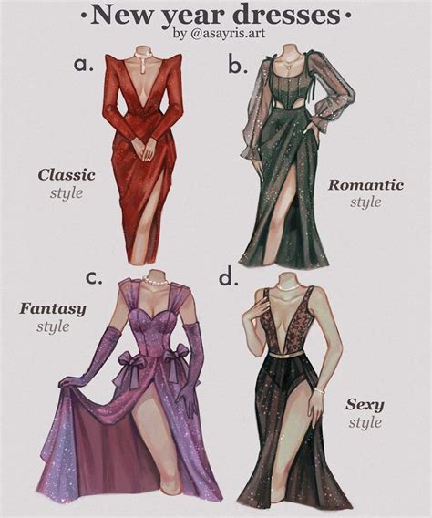 Four Different Types Of Dresses With The Words New Year Dresses