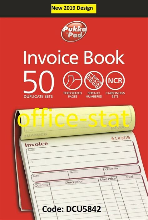 Duplicate Invoice Book NCR Receipt Record Numbered Pad 50 Sets PUKKA