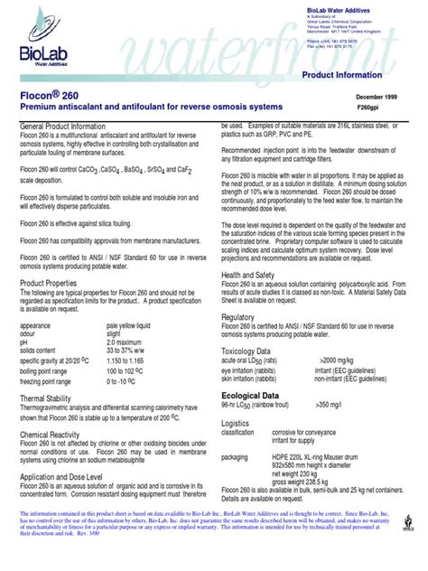 flocon  product information  solubility osmosis