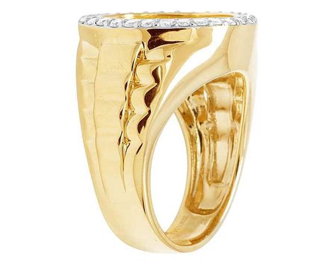 Jewelry Unlimited Mens 24k Yellow Gold Genuine Diamond 34 Ct 20mm Lady Liberty Coin Ring