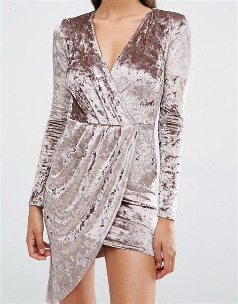 Club L Crushed Velvet Wrap Over Long Sleeve Dress Asos Gowns Dresses