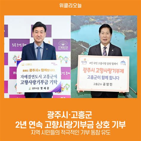 위클리오늘 광주시·고흥군 2년 연속 고향사랑기부금 상호 기부