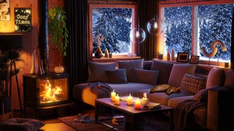 Heavy Wind Sounds Snow And Crackling Fireplace Cozy Winter Ambience