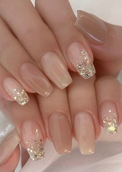 Simple Nude Glitter Gel Nails Gel Nails Beige Nails Simple Nails