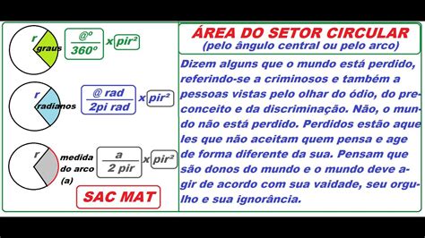 Rea Setor Circular Em Graus Em Radianos E Pela Medida Do Arco Youtube