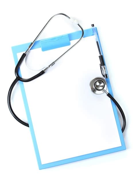 Premium Photo Stethoscope And Blue Clipboard Isolated On White