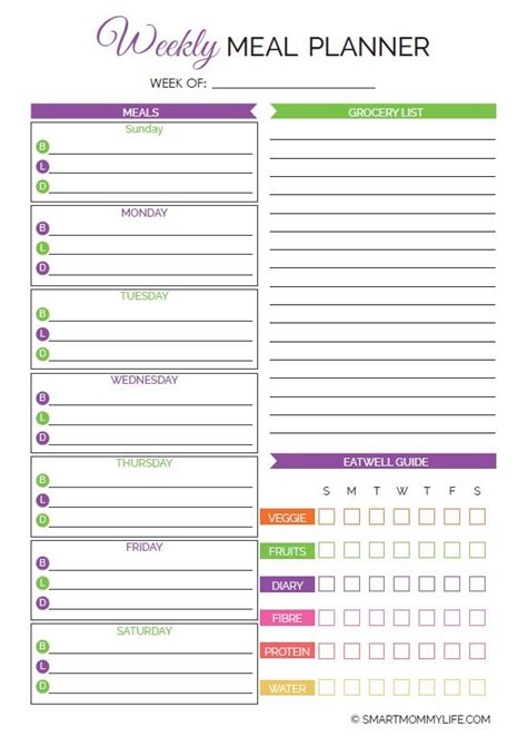 2024 Free Printable Weekly Meal Planner With Grocery List Smart