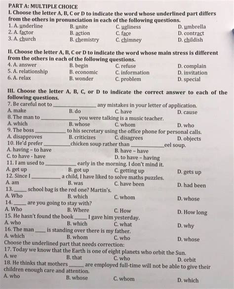 Choose The Letter A B C Or D To Indicate The Word Whose Main Stress