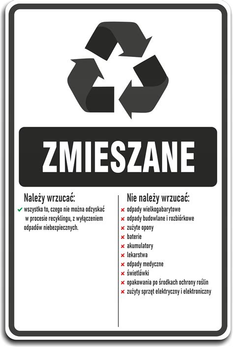 Zmieszane Naklejka Na Kosze Segregacja Mieci Cm Laminowane Naklejki