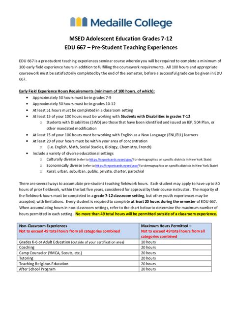 Fillable Online Fillable Online Medaille MSED Adolescent Education