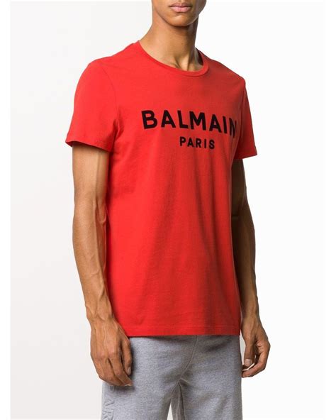 Balmain Cotton T Shirt In Red For Men Lyst