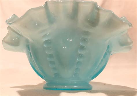 Fenton Opalescent Blue Ruffled Edge Vintage Bowl