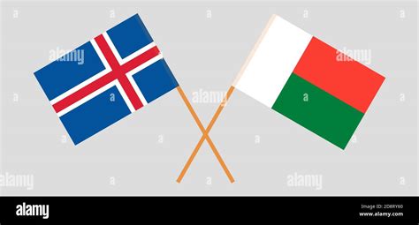 Crossed Flags Of Madagascar And Iceland Official Colors Correct Proportion Vector